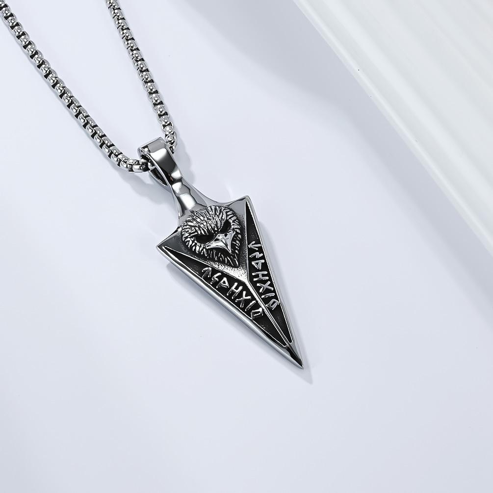 Retro Viking Rune Spear Arrow Crow Pendant Nordic Totem Raven Stainless Steel Necklace