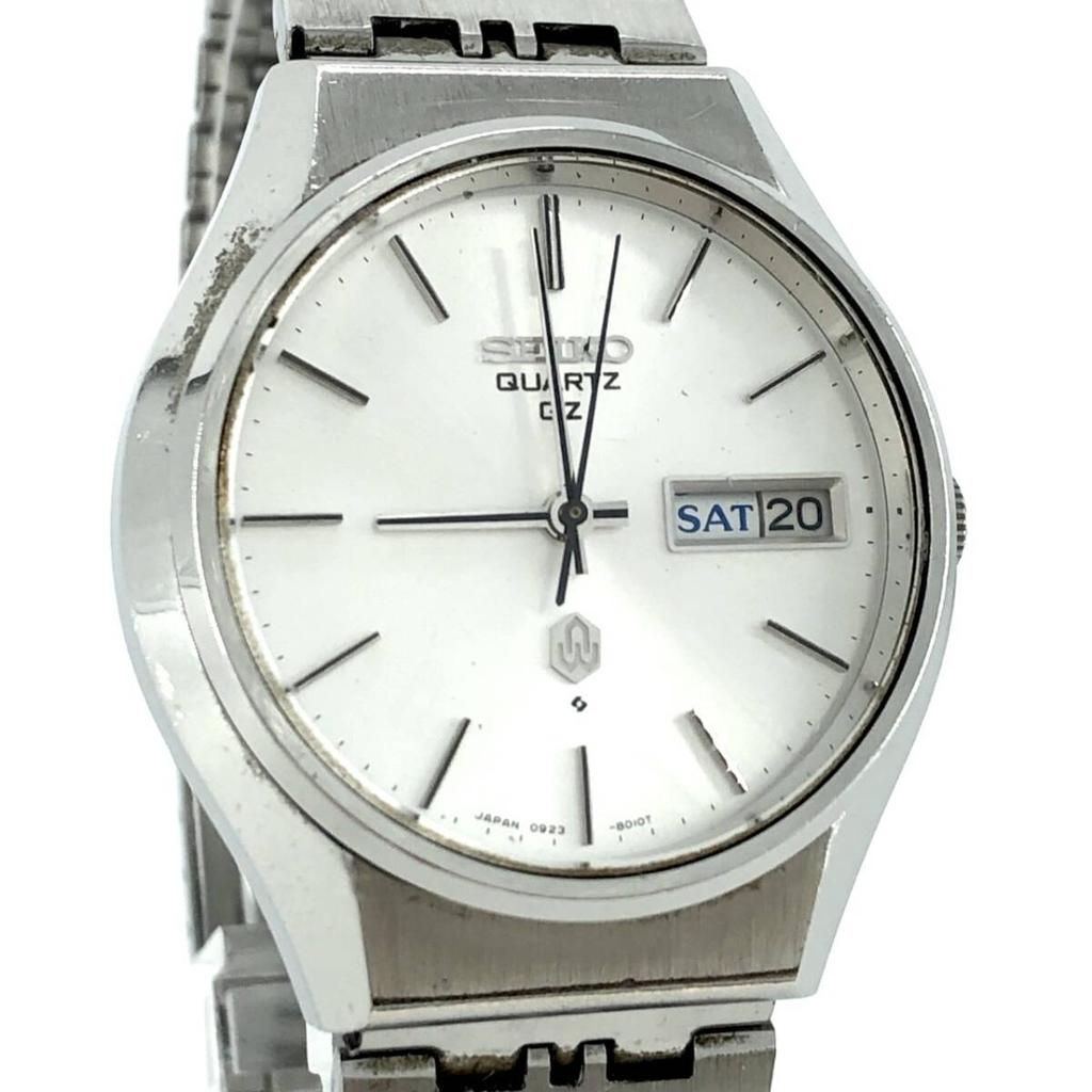 New battery Working SEIKO 1974 Silver Water-Resistant for Daily replaced. condition. 0923-8010 Quartz, model, 4N0582, Day-Date, Dial, Men's Watch
