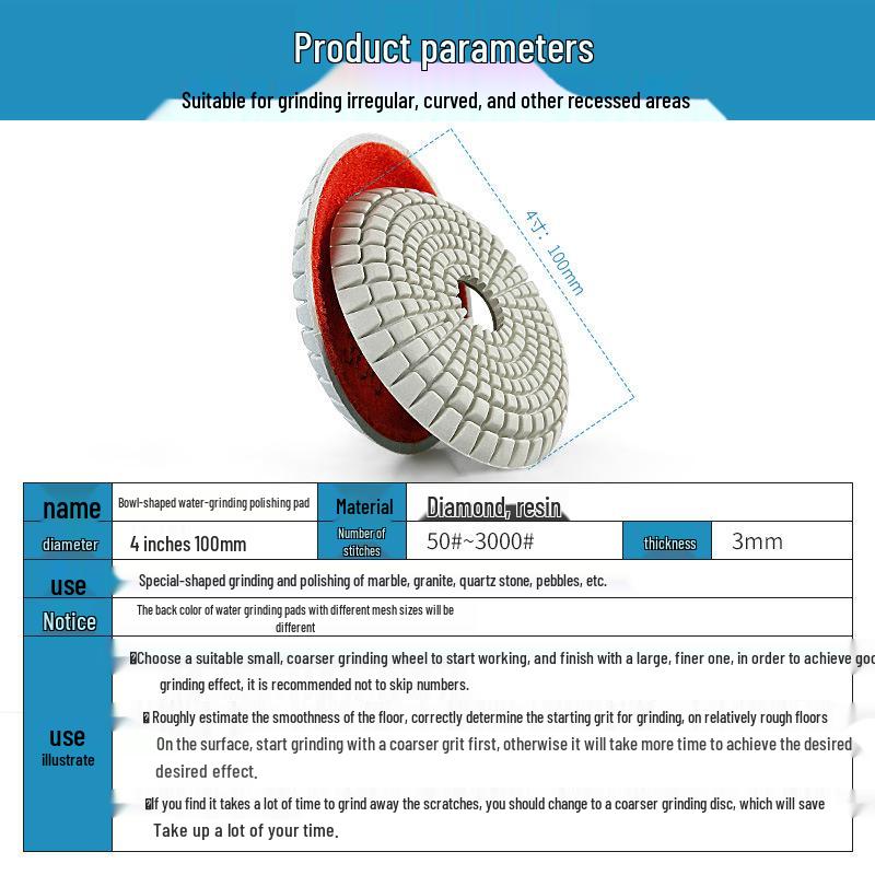 Curved Bowl Wet Grinding Pad for Marble & Quartz - Angle Grinder Compatible