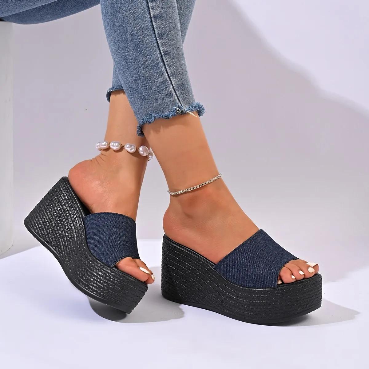 

Женская трендовая летняя обувь на платформе для пляжа на танкетке. Новые модные трендовые женские удобные сандалии для отдыха на открытом воздухе. Обувь для женщин. 36 темно-синий