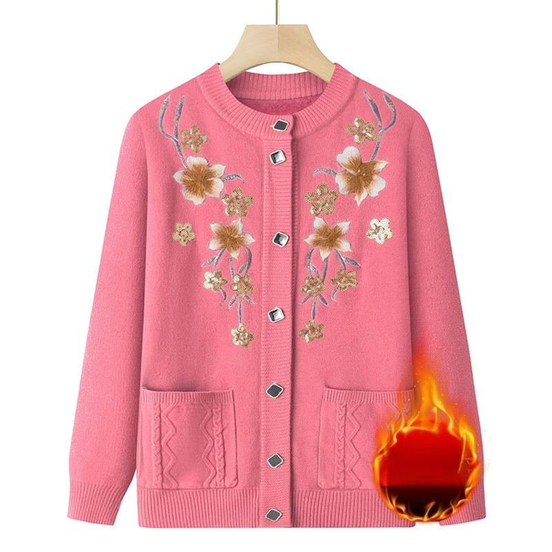 Elderly People In Autumn and Winter Warm Tops Winter Jackets Elderly Men Base Shirts Women Grandma Sweaters Plus Velvet Mother Cardigan