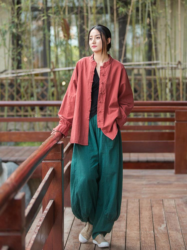 Dambyxor i Zen-stil av ramie, sandtvättade, med vida ben - Vår/Sommar, Casual, Hem- och Resplagg