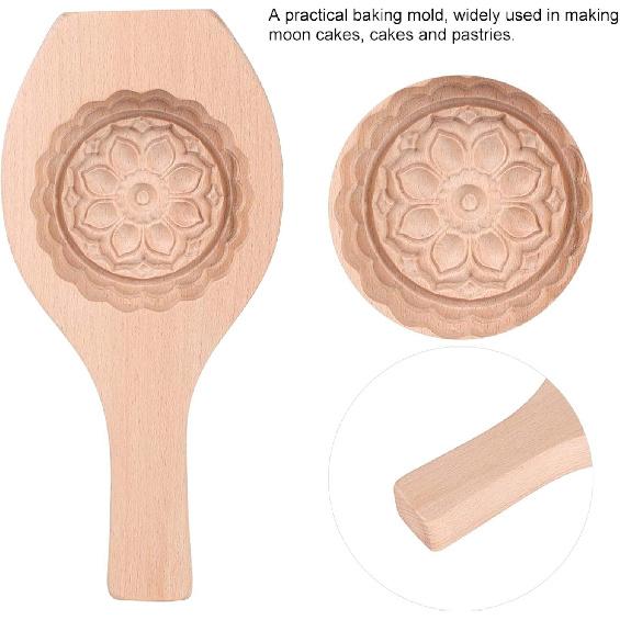 MAVIS LAVEN Beautiful Flower Pattern DIY Moon Cake, Wooden Handmade Cake for Muffin Cookie cracker Chocolate Pumpkin Pie (#06)