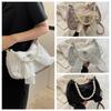 Pearl Bow Shoulder Bag Canvas Small Square Bag Luxury Bow Underarm Bag  Girls