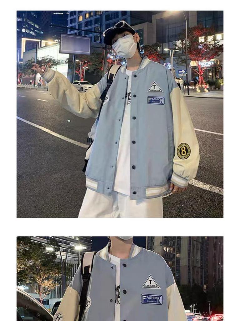 Men's Korean Style Trendy Baseball Jacket: Loose Fit, Versatile, Hong Kong-Inspired, Perfect for Spring and Autumn.