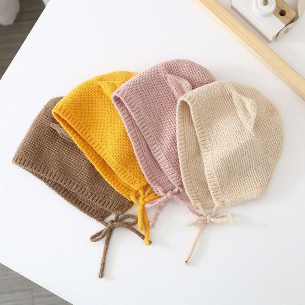 1-4 Years Old Windproof Solid Color Baby Knitted Hat Plush Cute Kids Warm Cap Ears Animation Beanie Hats Baby Kids Kids
