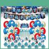 Blue Children Birthday Party Decoration Set Paper Flag Cartoon Cake Insert Balloon