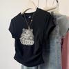 Top da donna estivo 2024 dimagrante nero in cotone a maniche corte