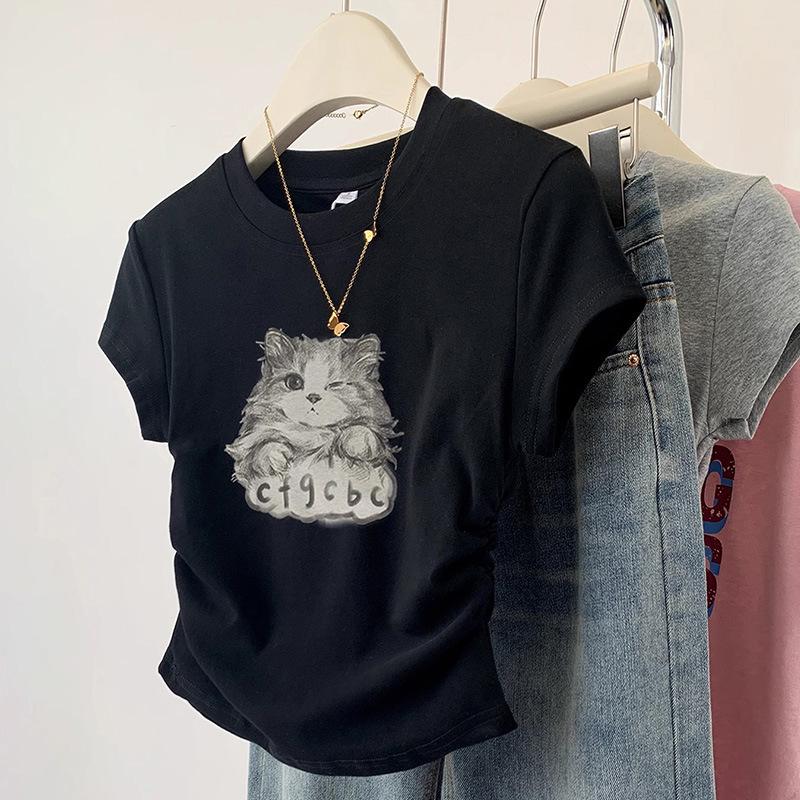 Top da donna estivo 2024 dimagrante nero in cotone a maniche corte