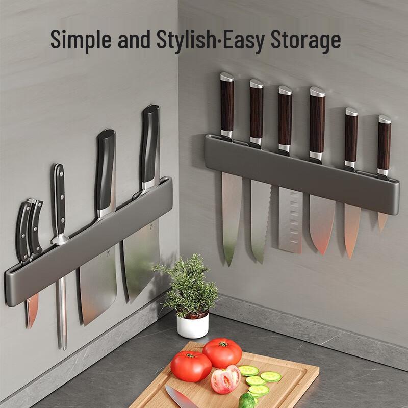 Multifunctional Wall-Mounted Kitchen Storage Rack with Knife Holder