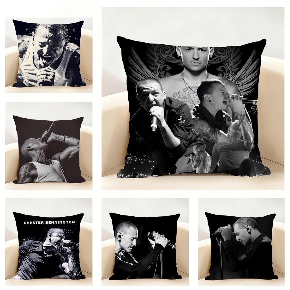 Funda de Cojín Cantante de Rock Chester Bennington Funda de Almohada de Lino Suave para Sofá Cama Decoración de Habitación del Hogar