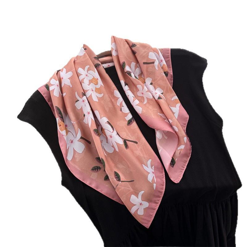 Temperament Versatile Simulation Silk Printed Silk Scarf Small Square Scarf Premium Shawl Sunscreen Neck Scarf Headscarf Female