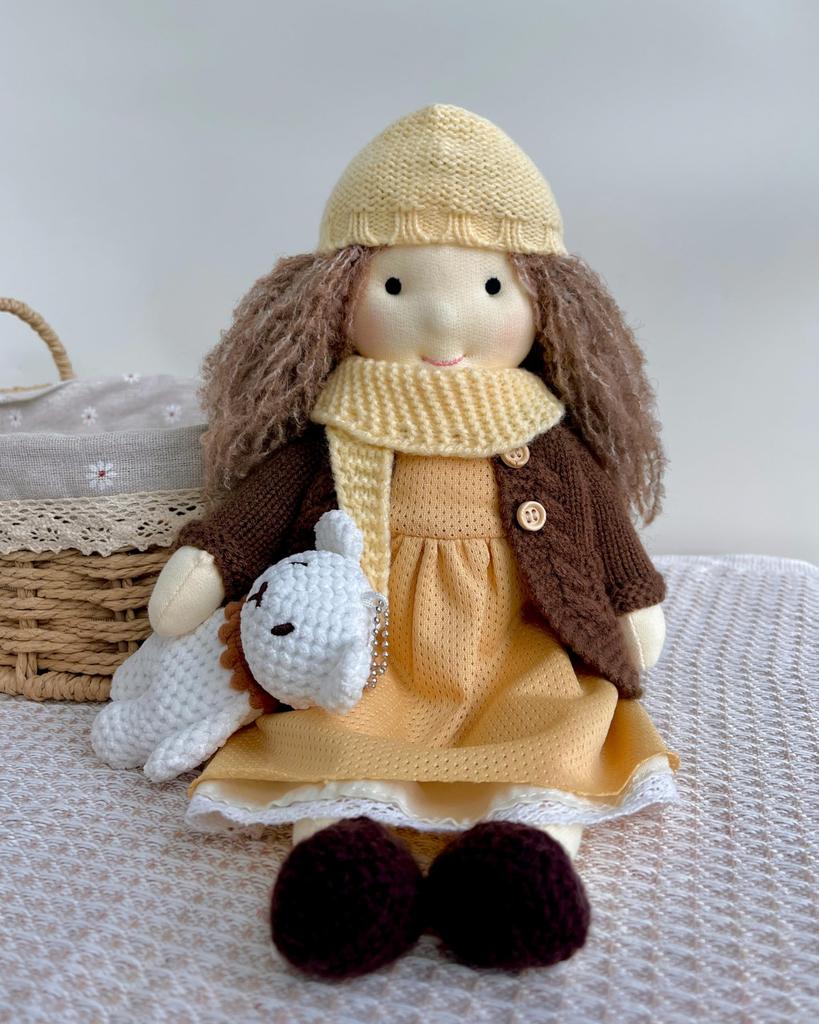 BlissfulPixie Waldorf Doll Waldorf Doll Handmade Doll - Amelia 30cm Soft Girl Cute Stuffed Toy Perfect Doll for Kids