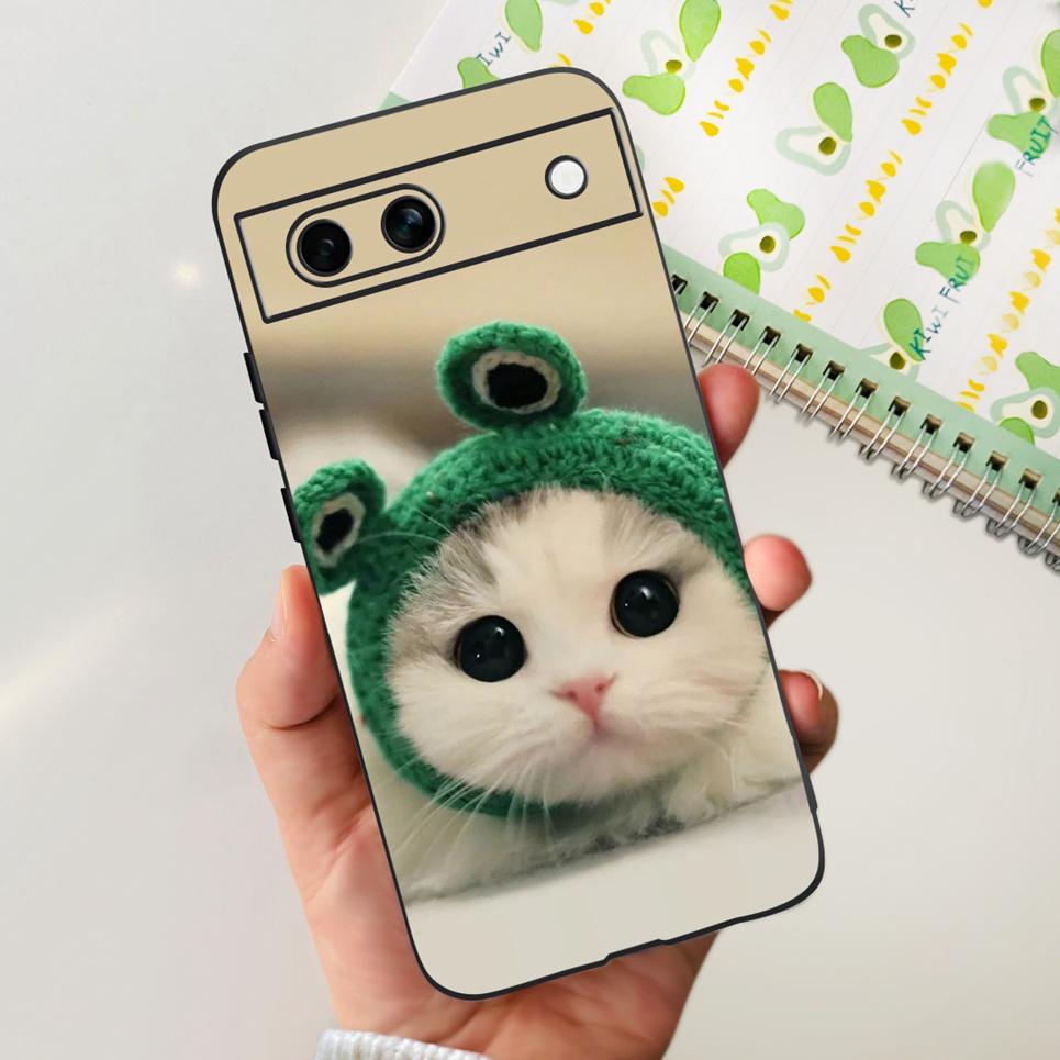 

Black Matte Silicone Back Cover For Google Pixel 8A Painting Case Cartoon Lovely Cat Butterfly Flower Bumper Google 8A Soft Etui Pixel 8A