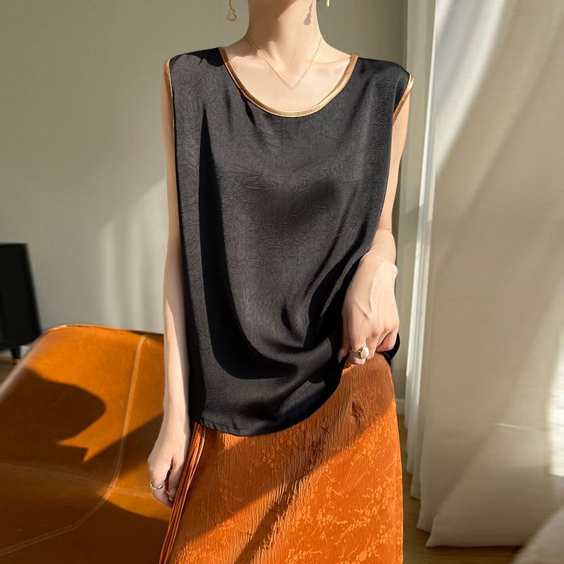 

Літній жіночий жилет new ice silk шовкова шовкова слінга 50% шовк 50% поліефірне волокно дихаюча маленька сорочка XL чорний