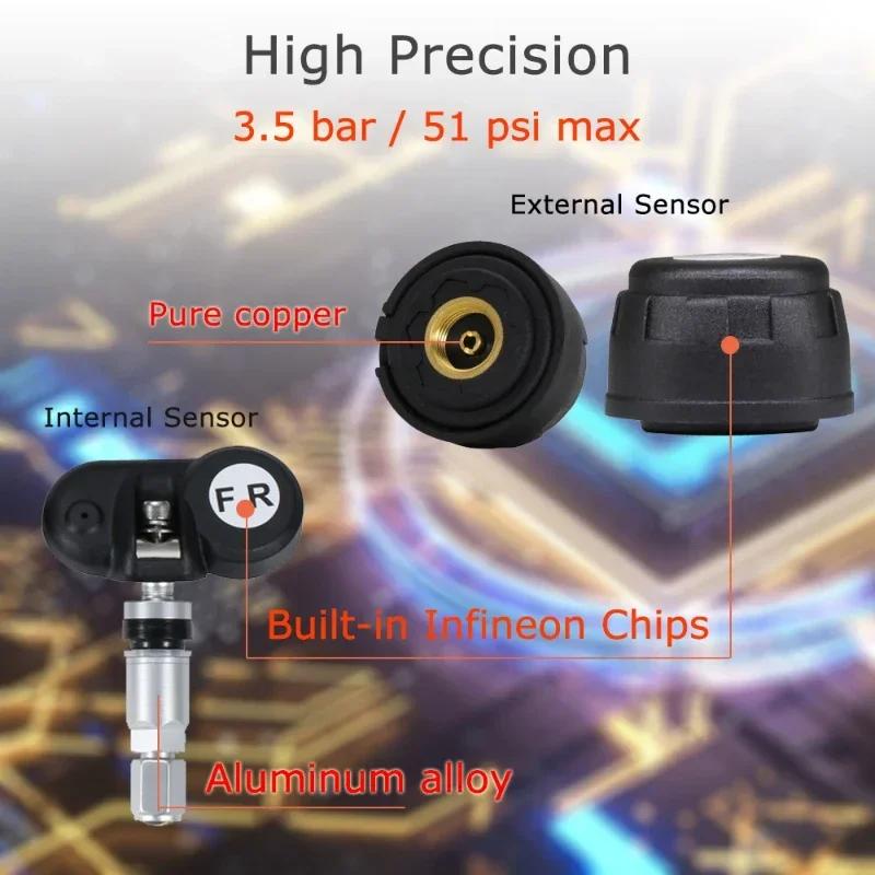 Universal TPMS Wireless Tire Pressure Monitoring System Solar Power Clock LCD Display 4 External Sensor Tire Pressure Sensors
