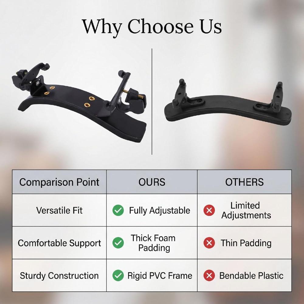 Aluminum Alloy Adjustable Shoulder Rest Black Color Ergonomic Violin Support For Violinists