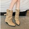 Danish pant boots~ pointed buckle cm thick heel desert cowboy stack short boots women's western boots