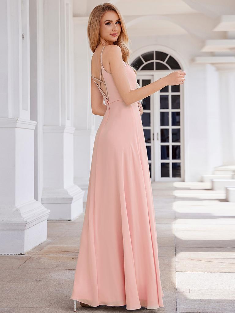 Ever-Pretty Women's A-Line Cross Back Sleeveless Pleated Chiffon Bridesmaid Dress With Embroidery Decoration