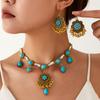 New Bohemian Jewelry, Ethnic Retro Fringed Neck Chain Earrings, Exotic Necklace Set