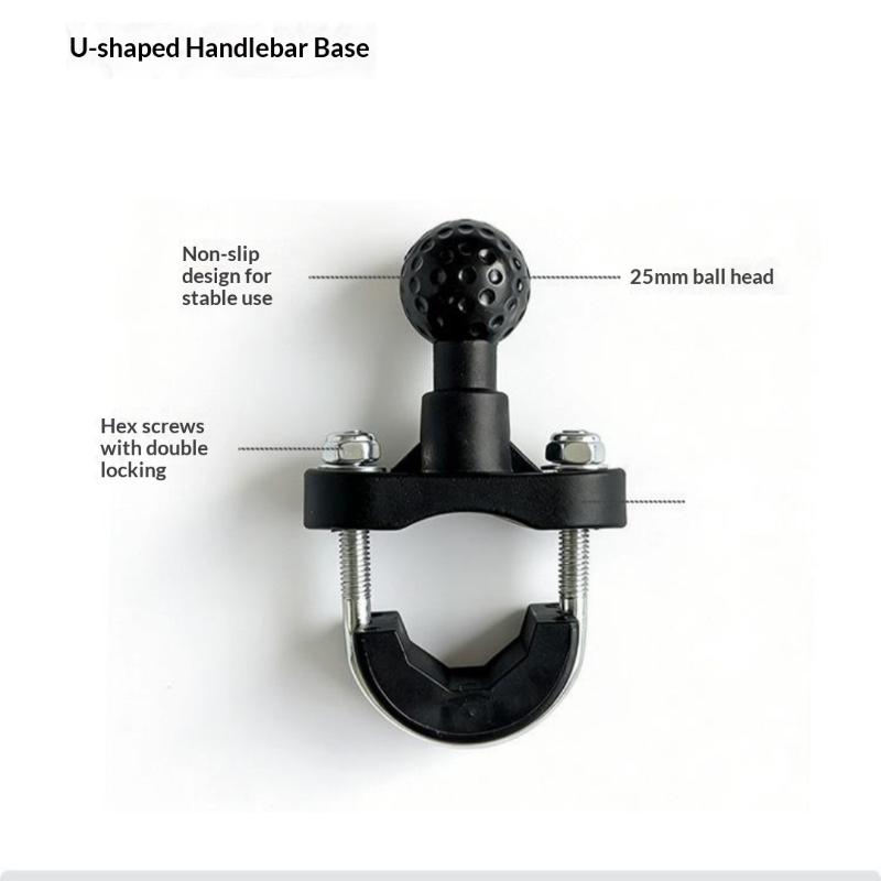 Heavy Duty Metal Motorcycle Handlebar U Bolt Mount Base Kit 25mm Ball Clamp Bracket for Motorbike Action Camera Phone Mount