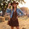 Ärmelloses V-Ausschnitt Reißverschluss Kleid für Damen Western Style Look Minikleid Sommerkleider für Damen UK Damen Sommerkleider UK