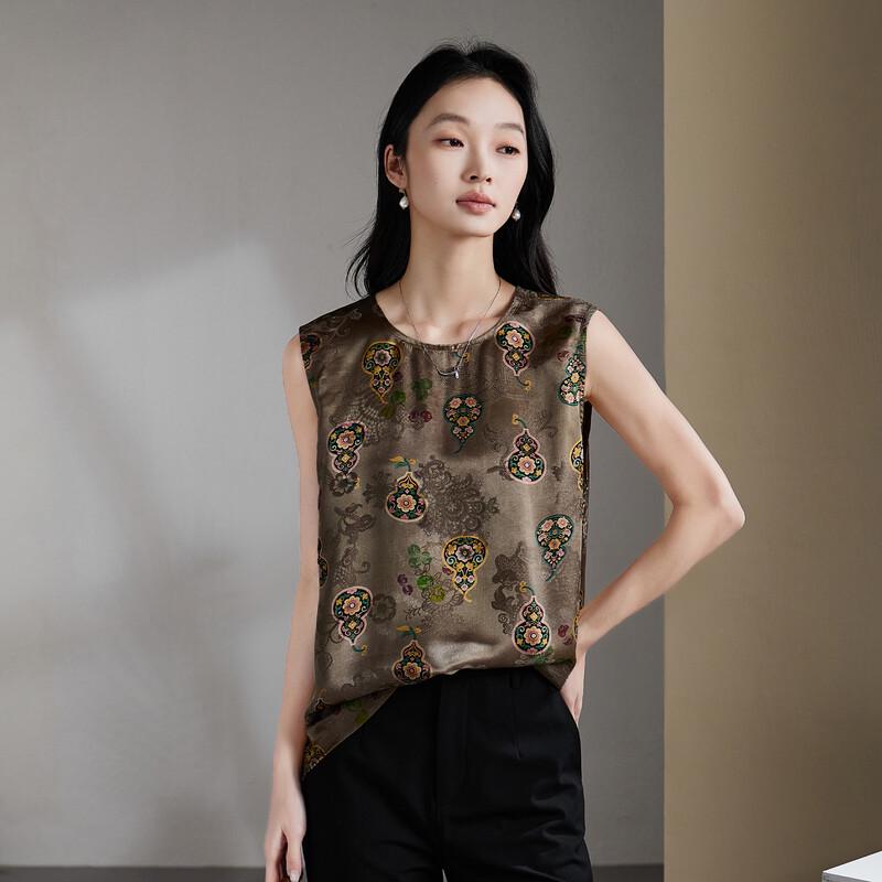 Camicia da donna SOFSIL, nuovo stile cinese, misto seta, senza maniche, stampata