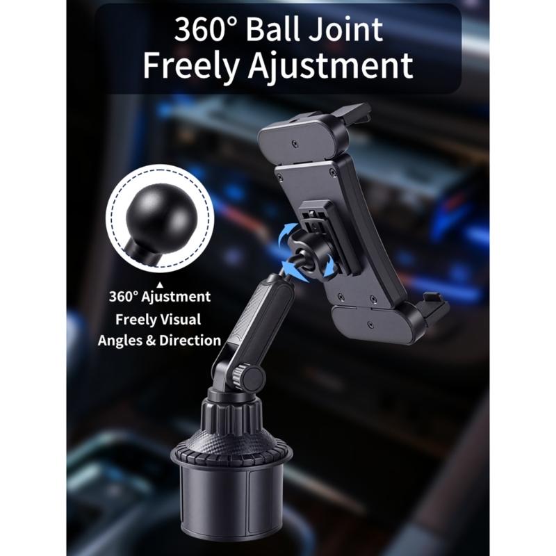Adjustable Vehicle Cup Holder Mount For Smartphones And Tablets Up To 17inches With Secure Spring Clip