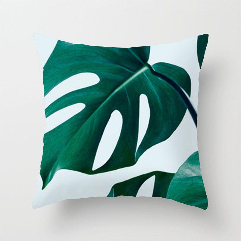 Elegant Green Tropical Plants Palm Tree Leaves Linen Pillow Case With Classic Design 18"x18