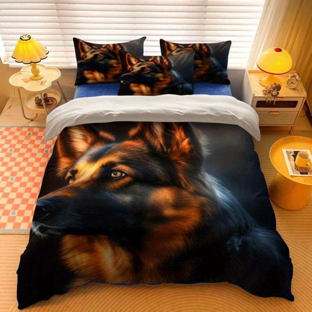 

3pcs Majestic German Shepherd Dog 3D Printed Bedding Set Cozy Duvet Cover King Queen Twin Size Birthday Gift Bedroom Decoration EU Single 135x200cm