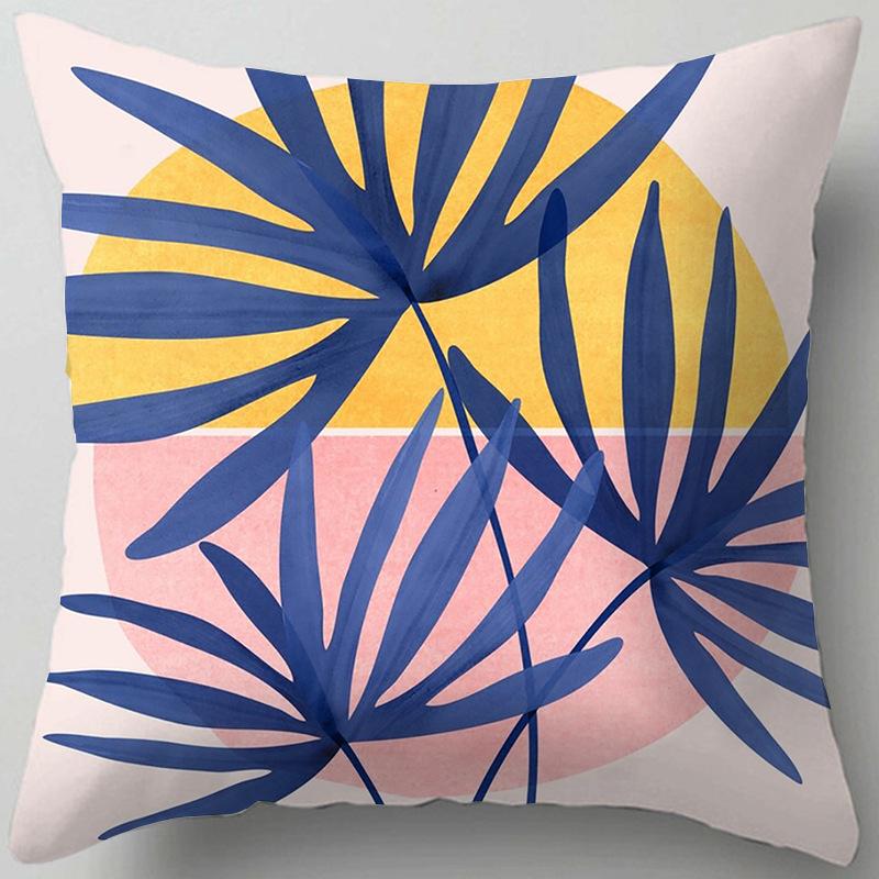 Blue Flower and Leaf Pattern Nordic Style Living Room Sofa Office Cushion Cover Home Decor Waist Pillow
