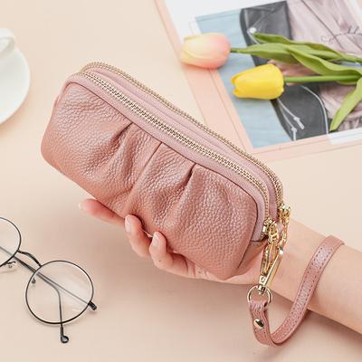 Women's Top-Grain Calfskin Long Clutch Bag Spacious Stylish Handbag for Mothers Versatile Genuine Leather Purse with Dual Zippers