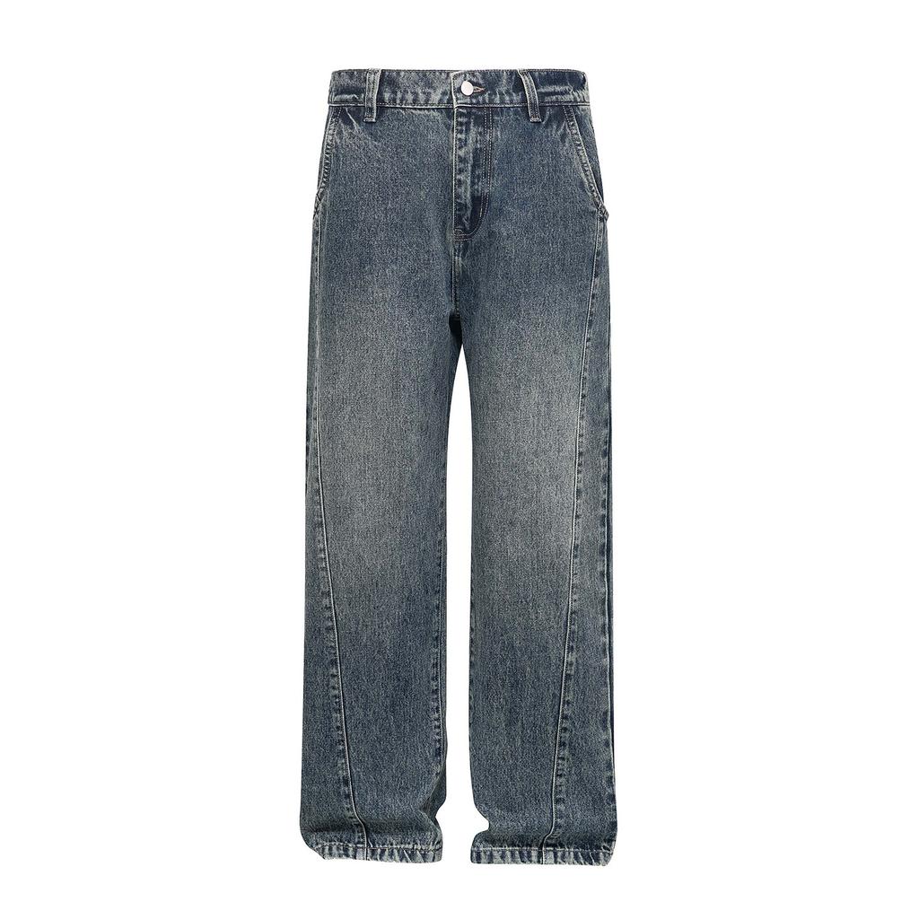 American Retro Trendy Brand Wide-leg Drape Jeans Men's Autumn and Winter New Loose Straight Splicing Long Pants