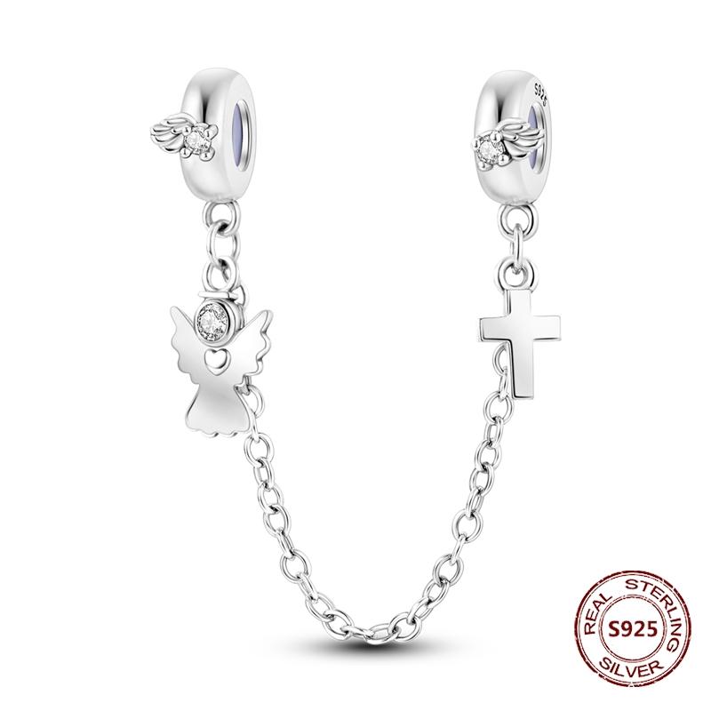 925 Silver Star Moon Bracelet Ocean Safety Chain with Colored Zircon Beads DIY Fine Jewelry for Women
