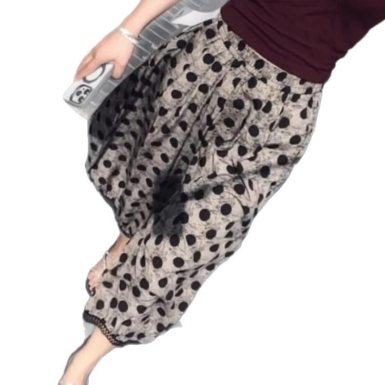 Women's High-Waisted Retro Polka Dot Cropped Wide-Leg Pants - Summer 2026 Slimming Versatile Fashion.