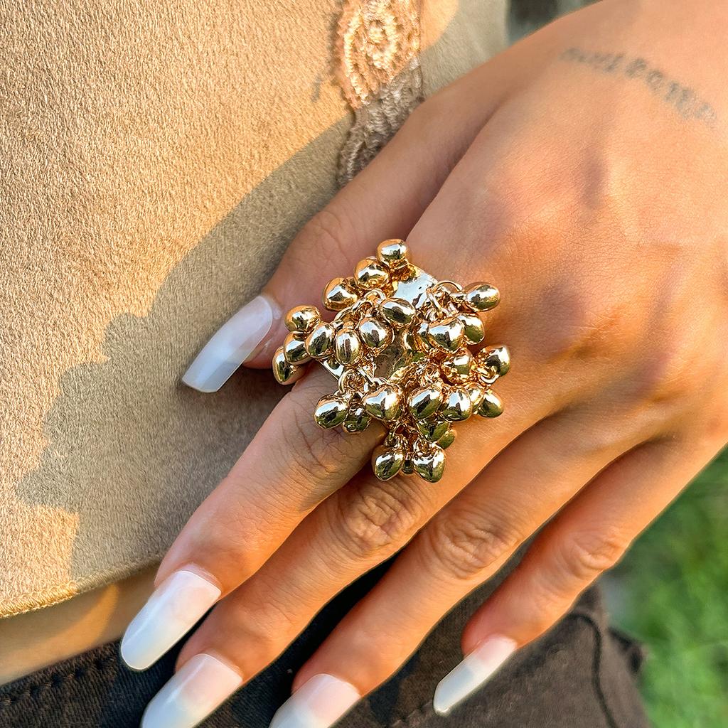 Colorful Stone Multi Pendant Tassel Bead Rings for Women Exaggerated Large Grunge Adjustable Finger Ring Geometric Jewelry Accessories Gift