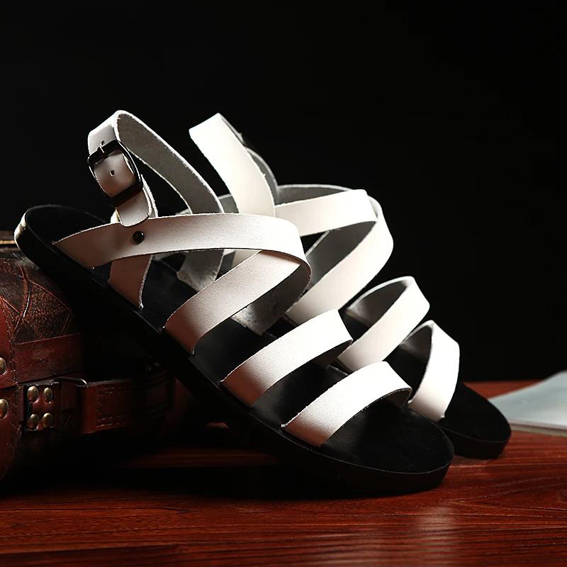 Fashion Genuine Leather Men's Sandals Flat Open Toe Rome Style Mens Sandals Fashion Male Summer Shoes Hollow Out Beach Men's Shoes