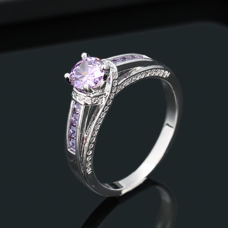 European-American Zirconia Inlaid Geometric Lace Carved Couple Ring Size 9