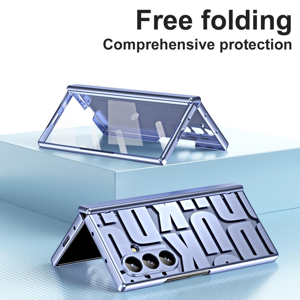 Modische Buchstaben Galvanisierte Hart-PC-Rückschale für Samsung Galaxy Z Fold 7 6 5 4 3 2 mit Glas-Displayschutzfolie