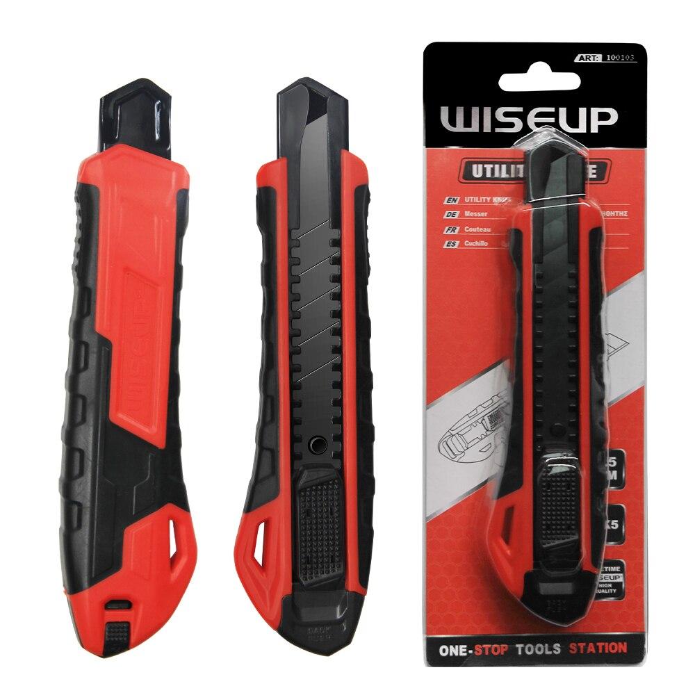 WISEUP Utility Knife Retractable Pocket Knife TPR Handle Auto-Lock Box Cutter For Office Stationery School Supplies Hand Tools