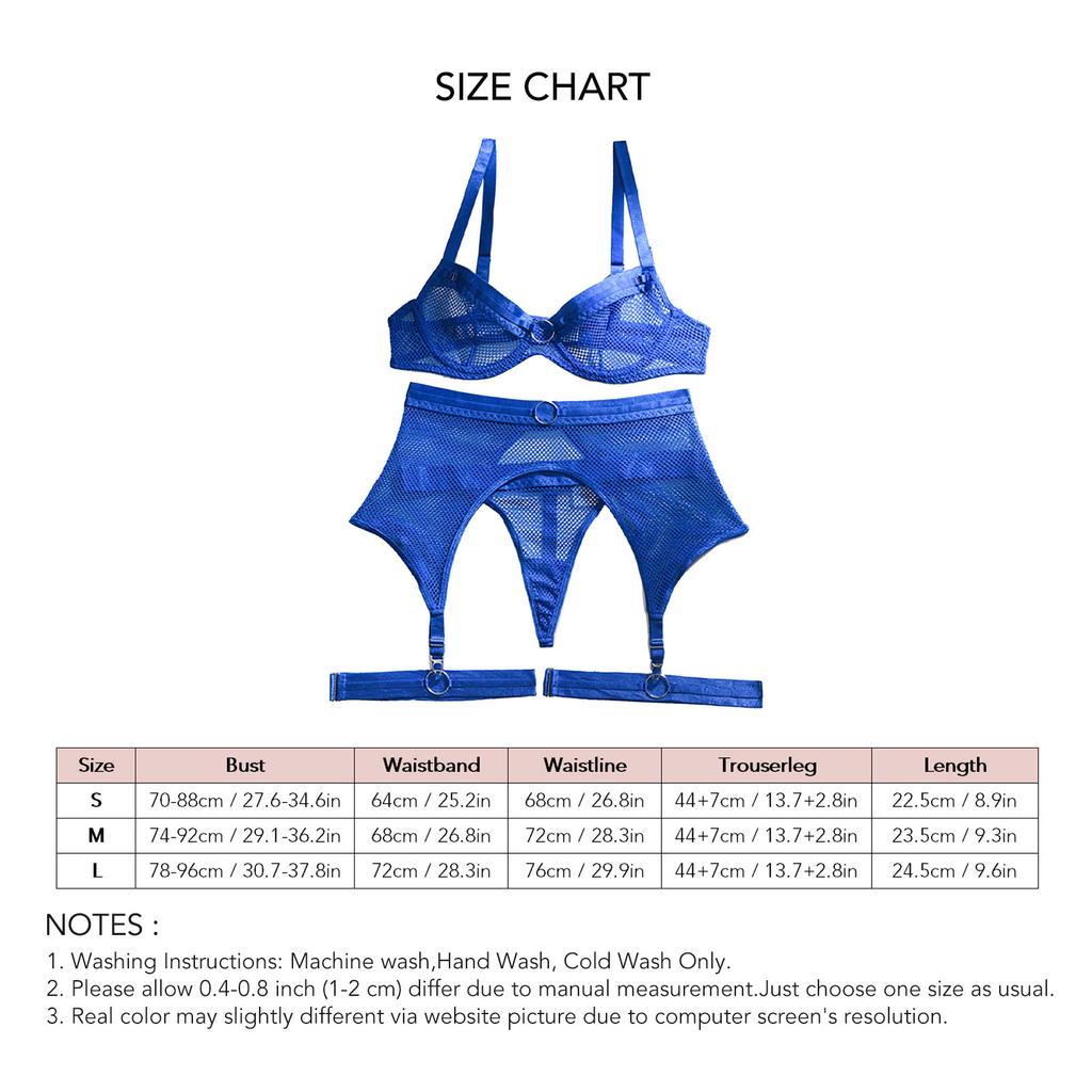 3 Pcs Lingerie Set Erogenous Hot Breathable Perspective Lingerie Suit for Honeymoon Valentine s Day Anniversary Blue L