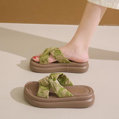 Stepping On Shit Feeling Thick-bottomed Cool Slippers Women's Outer Wear Summer 2025 New Chinese Style with Skirt One-word Drag Pregnant Women Sandals