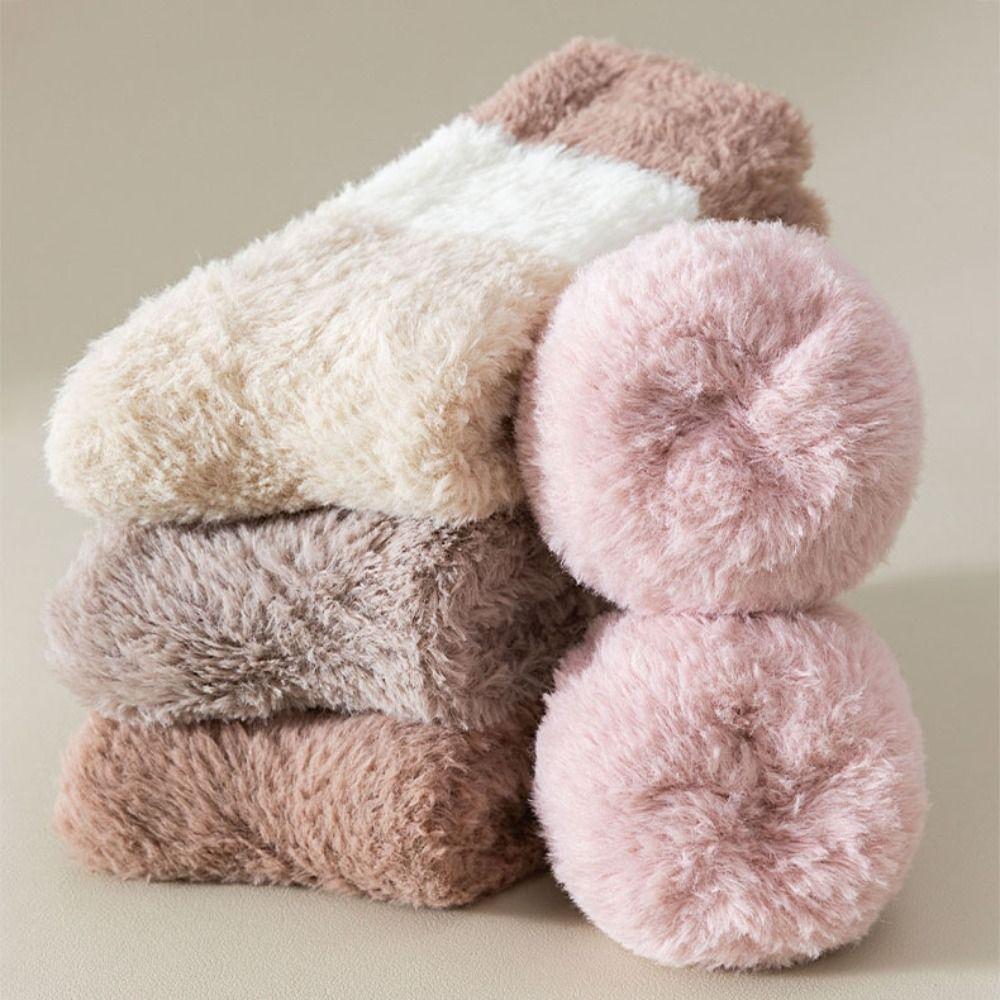 Sleeping Coral Fleece Socks Winter Mid Tube Socks Women Cute Floor Plush Socks  Winter