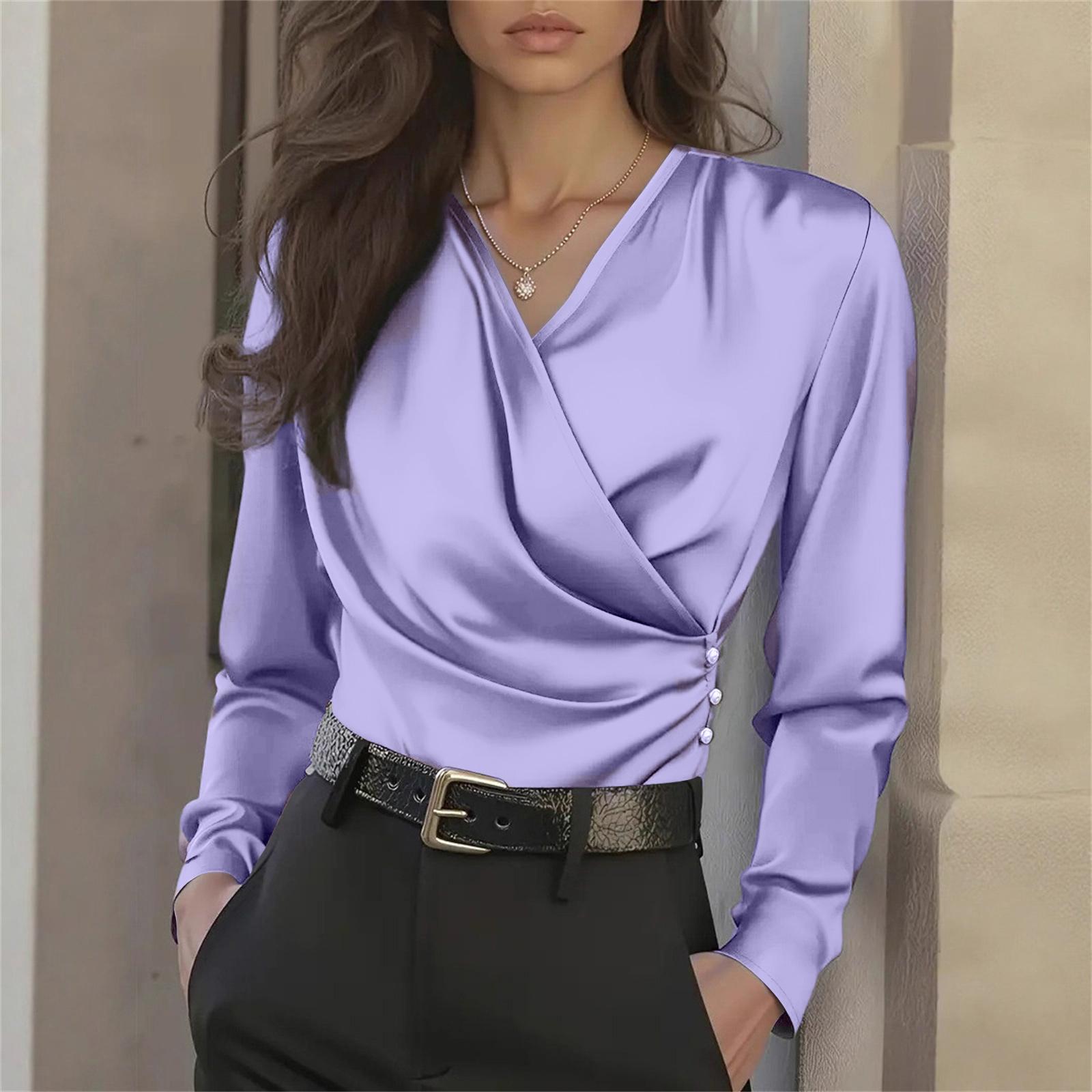 Women s French Luxury V-Neck Slim Fit Elegant Versatile Blouse M