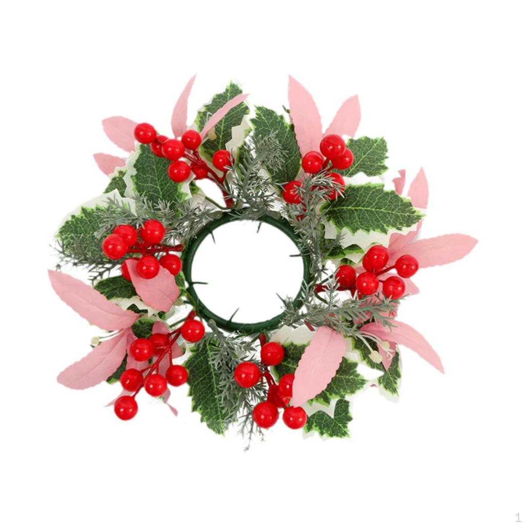 Christmas Artificial Leaves Candle Ring Wreath Garland Handmade ID 3.3inch