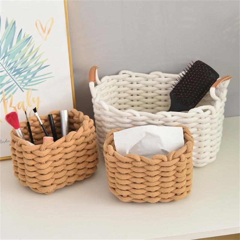 Elegant Cotton Woven Storage Container Large Capacity Bedroom Organizer Handwoven Desktop Basket for Living Room