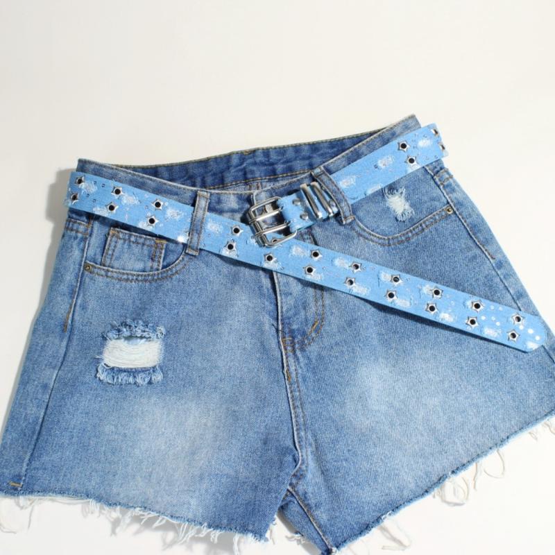 1 Pcs New Fashion Luxury Belt Black Punk Accessories Blue Denim Girdle Hiphop Y2K Star Hollowed Pin Buckle Waistband,For Men Women