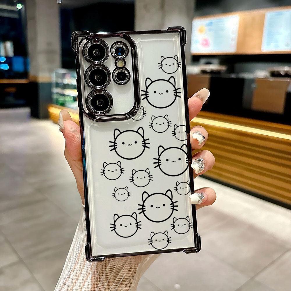 Funny Cat Black Line Art Cats Coque For Galaxy S26 Ultra Phone Case For Samsung S26 S25 S24 S23 S21 Ultra S20 FE S25 Plus Cover