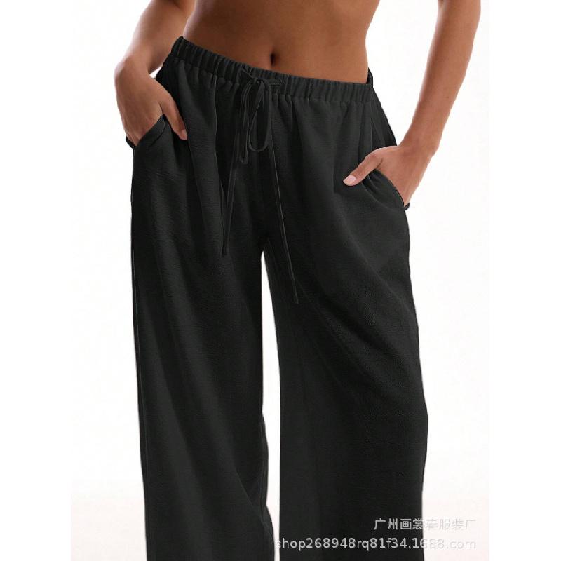 Drawstring Loose Solid Color High-Waisted Wide-Leg Pants Casual Pants 2026 Spring Women's Fashion