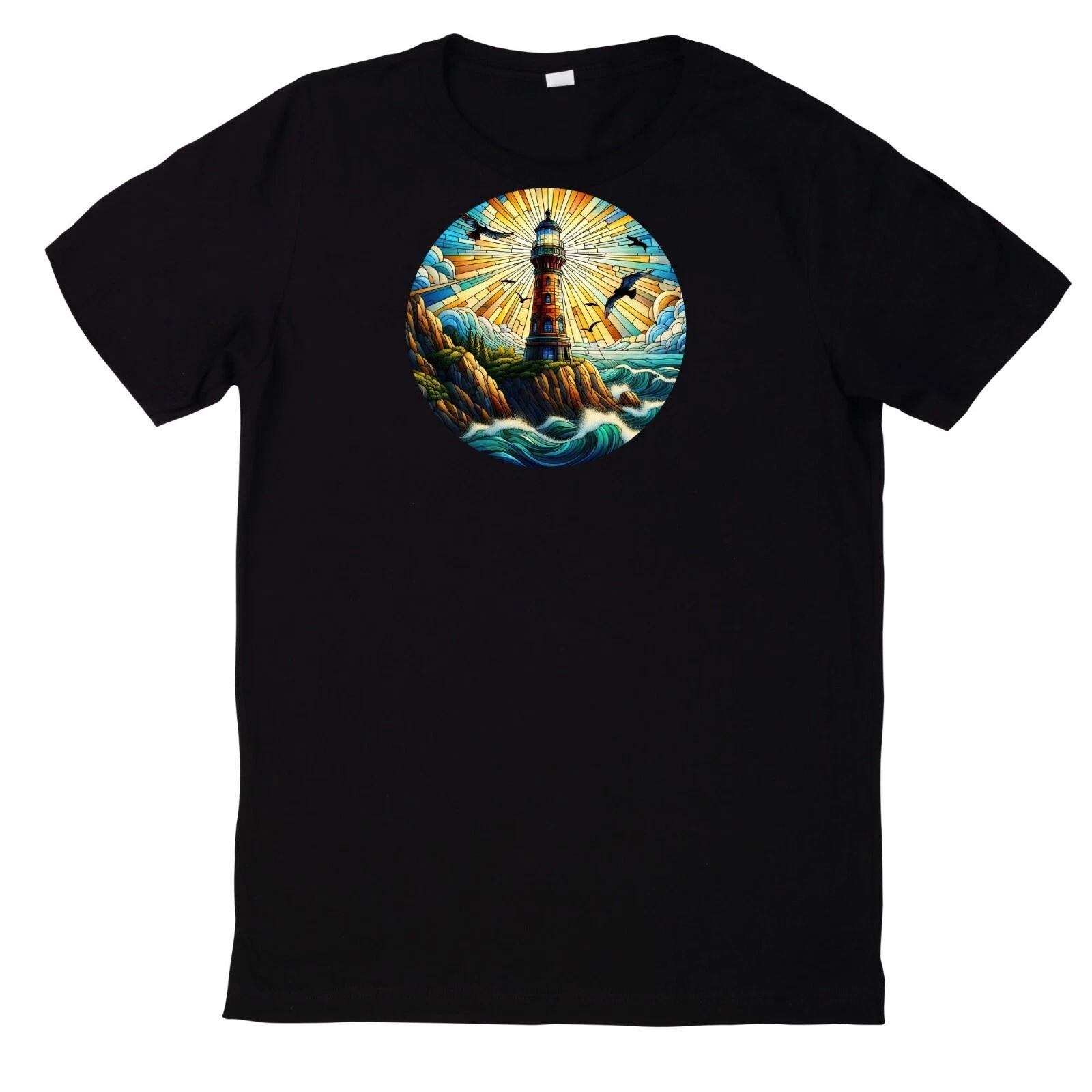 T-Shirt Buntes Buntglas Leuchtturm Motiv Baumwolle XXXL